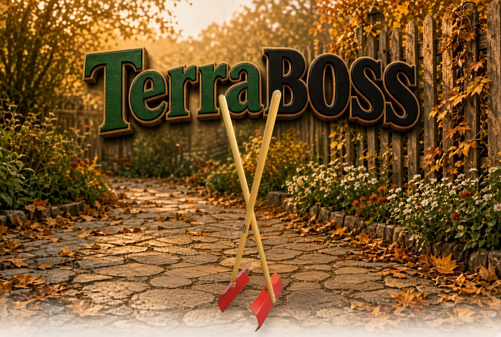 TerraBOSS garden tool in a colorful autumn garden